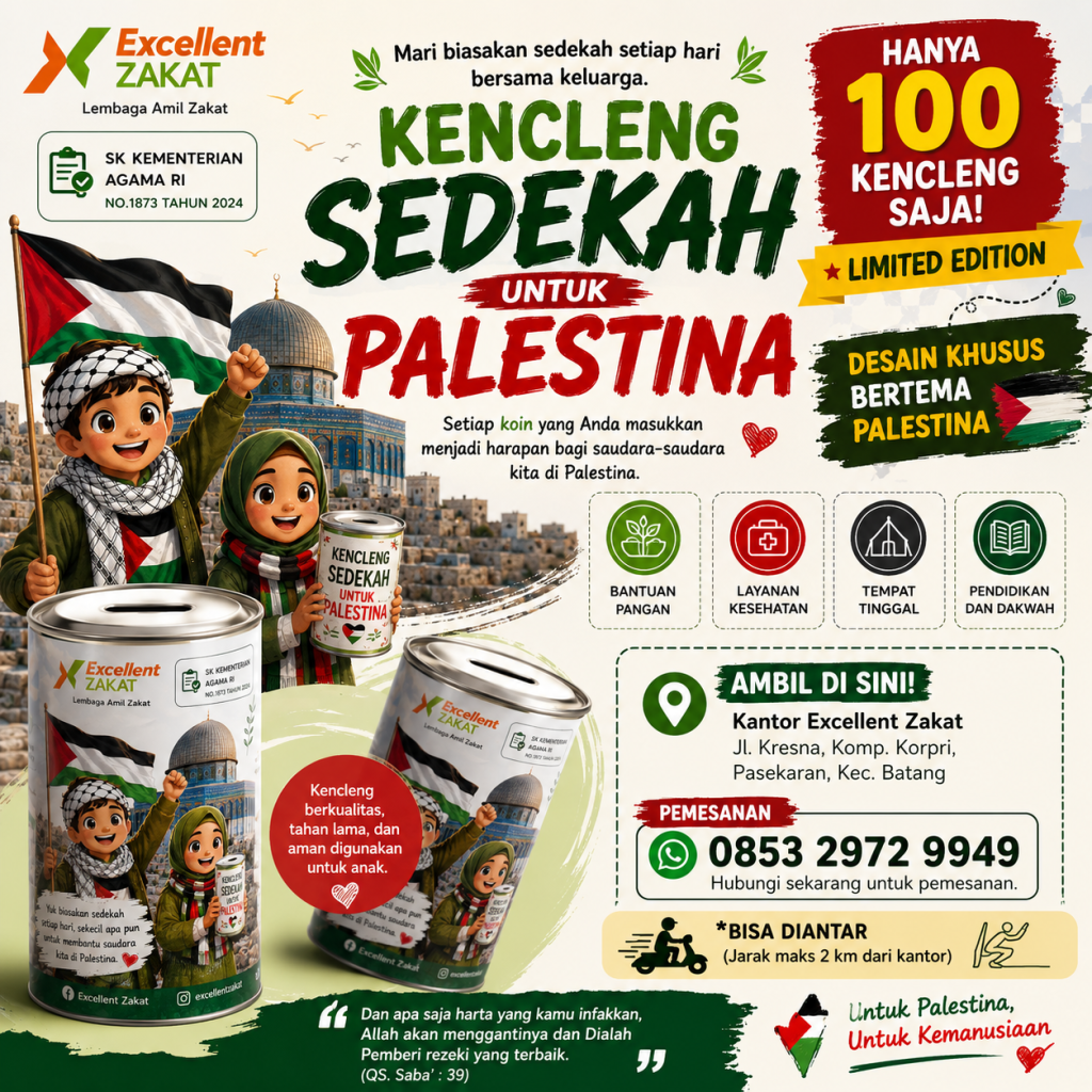 Excellent Zakat Luncurkan Kencleng Sedekah Palestina, Gratis untuk 100 Keluarga Pertama